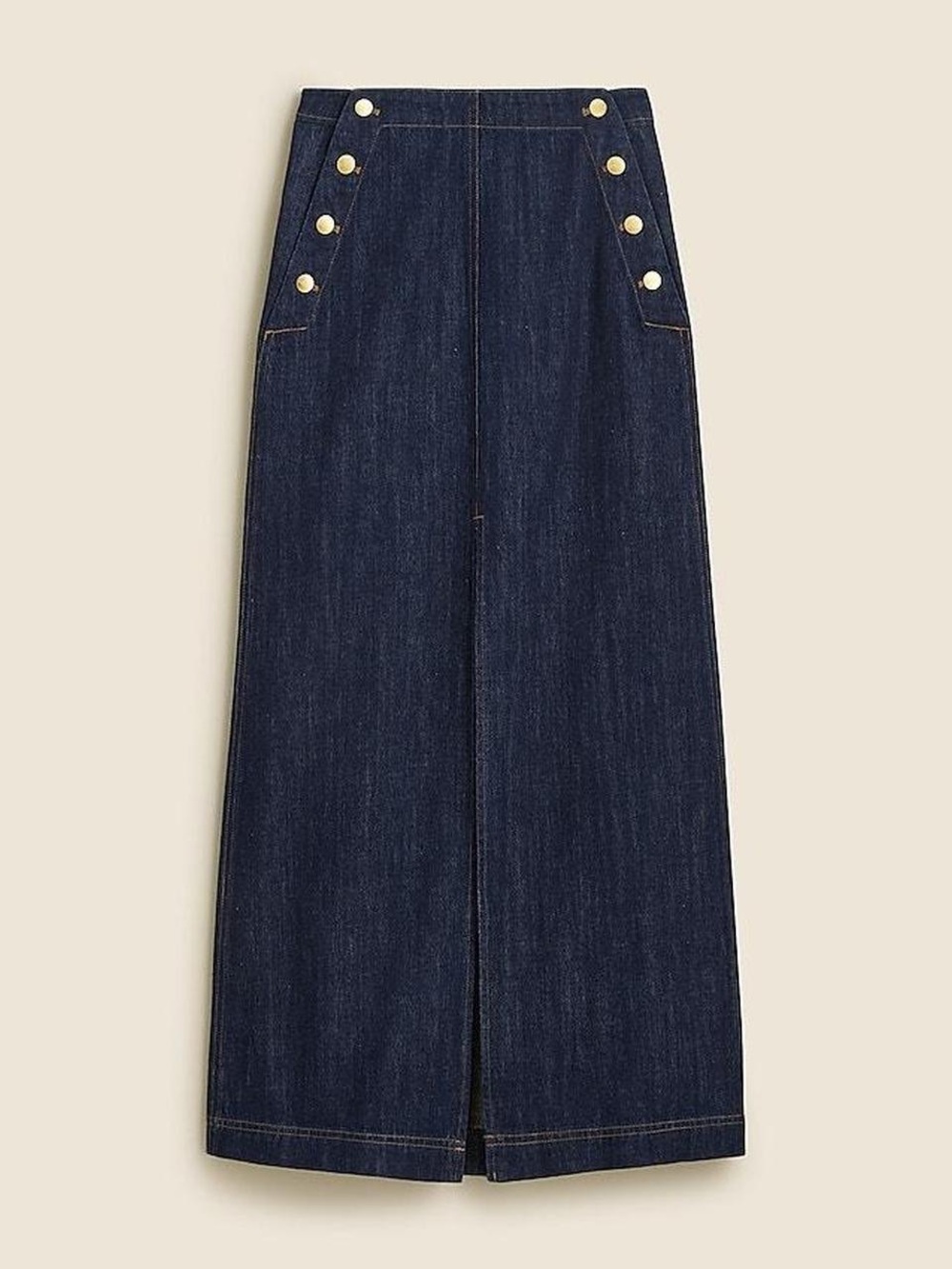 J. Crew Dark Blue Denim Midi Skirt with Gold Buttons